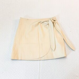 Modern Citizen Cream Faux Leather Side Tie Mini Skirt MC21802 SZ S